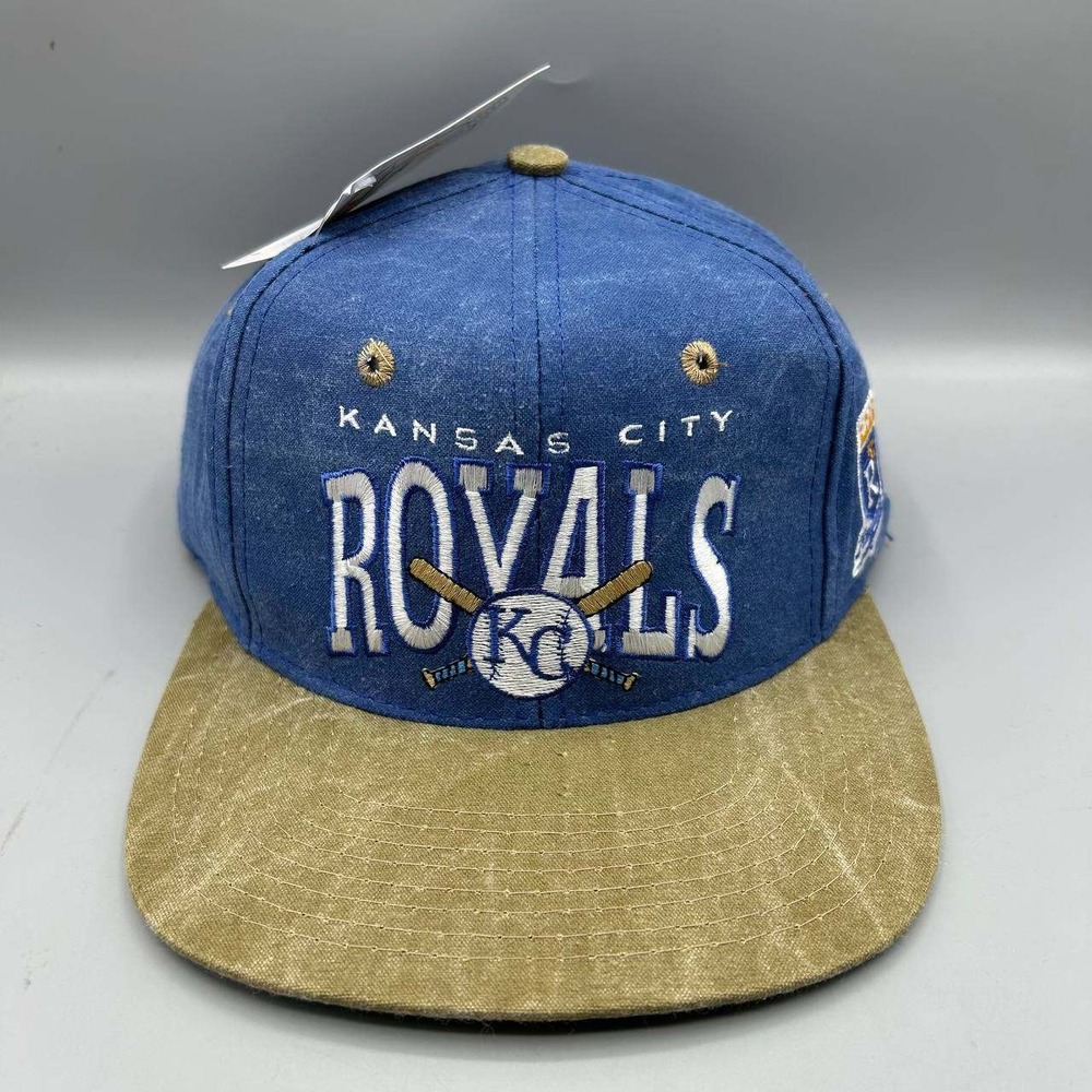 Vintage Kansas City Royals Hat Men Blue Brown Signatures Snap Back Cap New